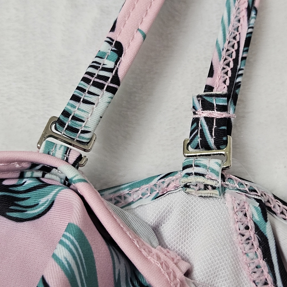 NWT maternity pink tropical one-piece swimsuit adjustable removable straps Lg - Picture 7 of 10
